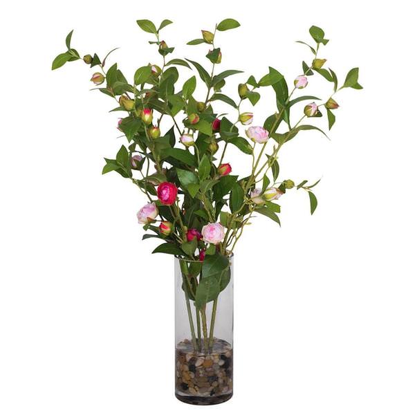 24" Artificial Red and Pink Tea Roses in Clear Cylinder
