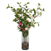 Vickerman 24" Artificial Red and Pink Tea Roses in Clear Cylinder