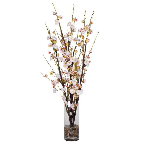 35" Artificial White Cherry Blossom in Cylinder
