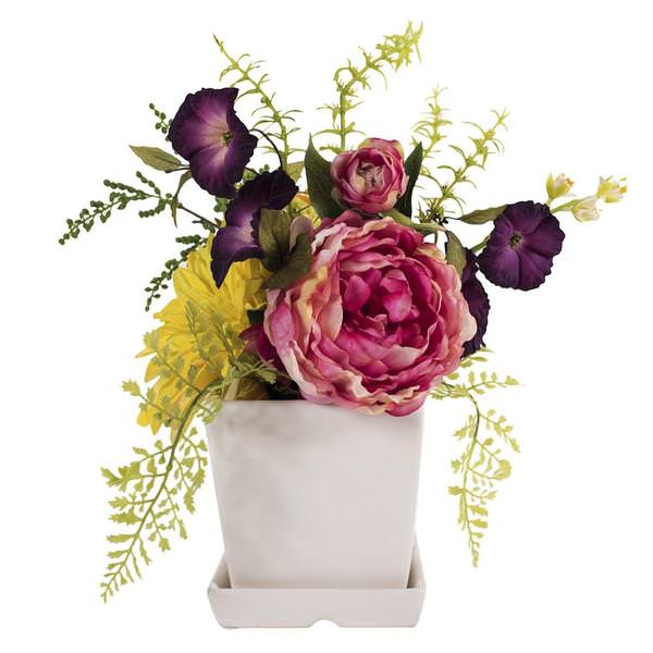 14" Artificial Mix Bouquet with Peony in Planter