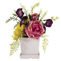 Vickerman 14" Artificial Mix Bouquet with Peony in Planter