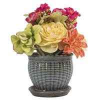 Vickerman 11.5" Artificial Poppy / Dahlia in Blue Saucer