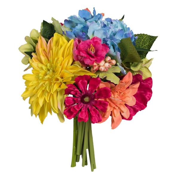 15" Artificial Mixed Poppy/Dahlia/Hydrangea Bouquet
