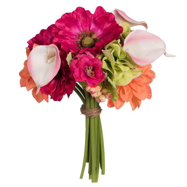 12"Artificial Poppy / Dahlia with Pink Calla Lily Bouquet