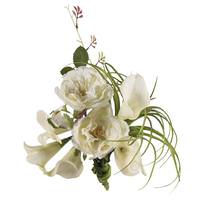 Vickerman 12" Artificial Mixed White Calla Lily/ White Rose Spray/ Grass Frosted Bouquet