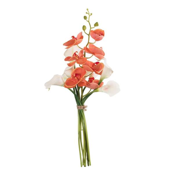 21" Artificial Orange Orchid with White Calla Lily Bundle