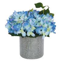 Vickerman 9" Artificial Blue Hydrangea in Silver Gem Vase