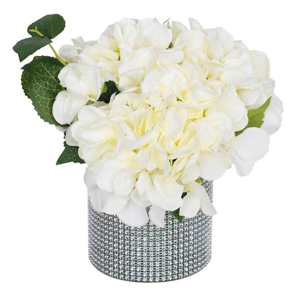 9" Artificial Cream Hydrangea in Silver Gem Vase