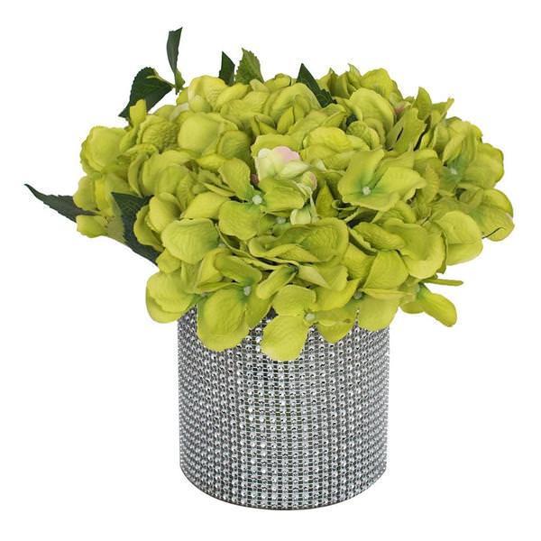 9" Artificial Light Green Hydrangea in Silver Gem Vase