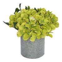 Vickerman 9" Artificial Light Green Hydrangea in Silver Gem Vase