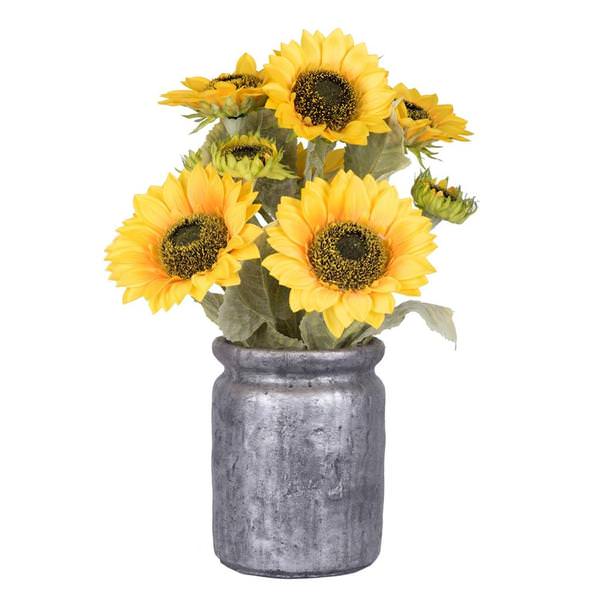18" Artificial Yellow Sunflowers in Metal Pot