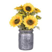 Vickerman 18" Artificial Yellow Sunflowers in Metal Pot
