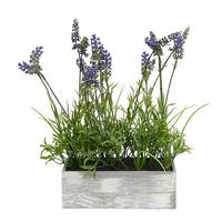 Vickerman 15" Artificial Lavender Plant With Wood Rectangle Pot