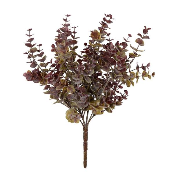 14" Artificial Green / Red Mini Jade Leaf Bush (3 pack)