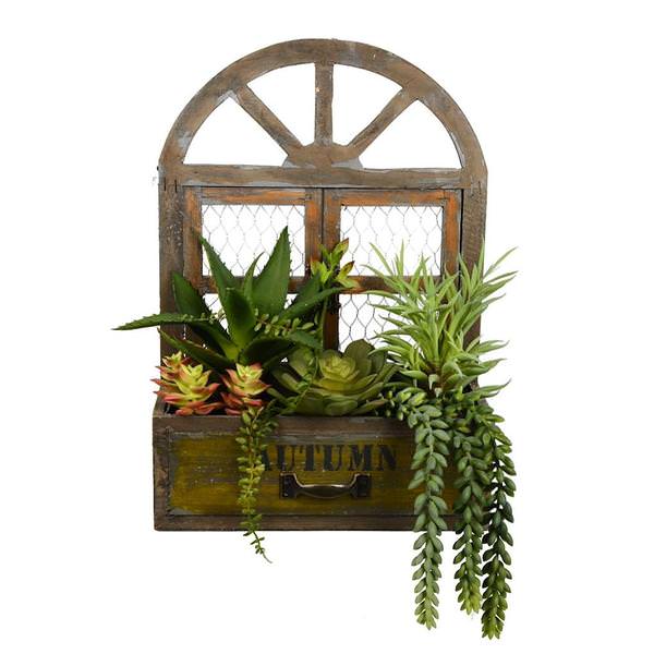 Artificial Assorted Succulents in Hanging Wooden Box