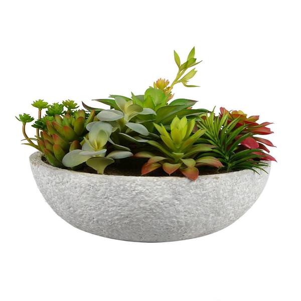 12" Artificial Assorted Succulents in Concrete Pot