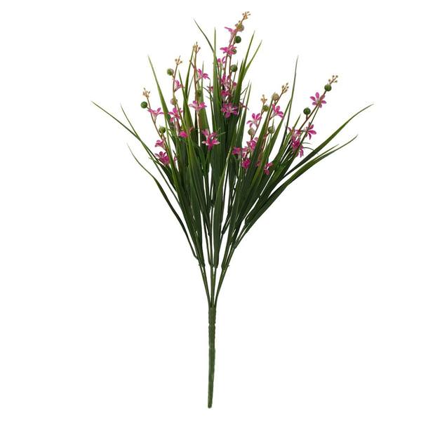 18" Artificial Green and Pink Grass Flower Bush (4 pack)