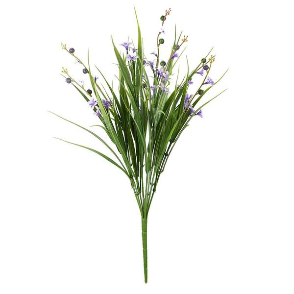 18" Artificial Green and Lavender Grass Flower Bush (4 pack)