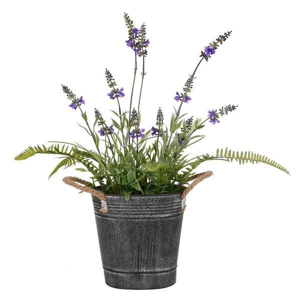 18" Artificial Lavender Flower Fern With Iron Pot