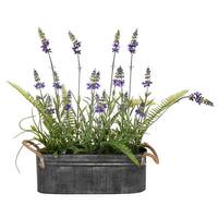 Vickerman 16" Artificial Lavender Flower Fern With Iron Pot