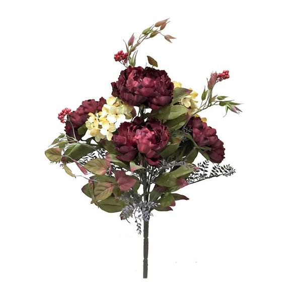 21" Artificial Burgundy/Cream Peony/Hydrangea Spray