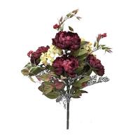 Vickerman 21" Artificial Burgundy/Cream Peony/Hydrangea Spray