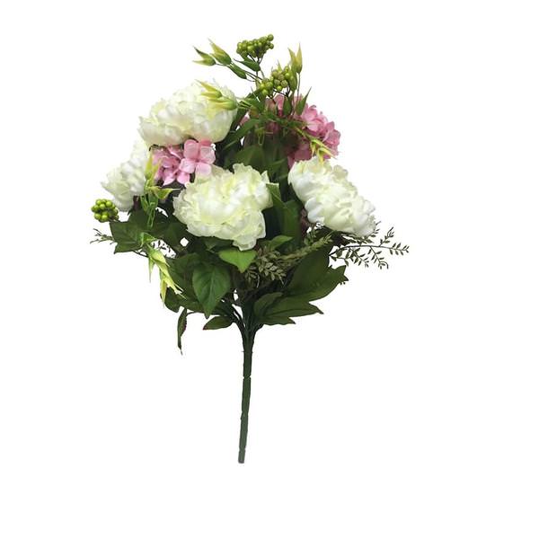 21" Artificial Pink/White Peony/Hydrangea Spray