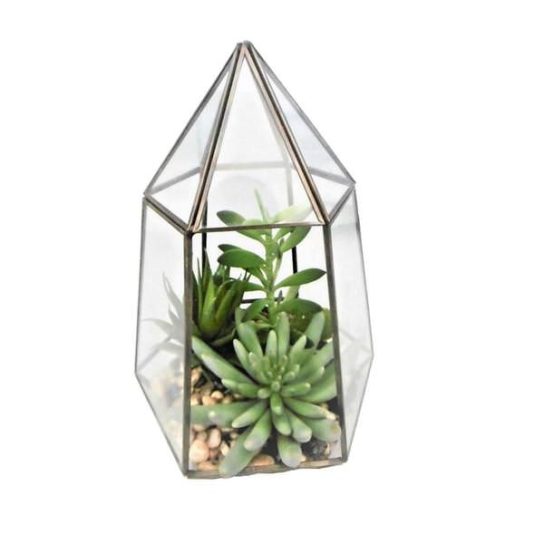 11" Artificial Assorted Succulents in Glass Terrarium