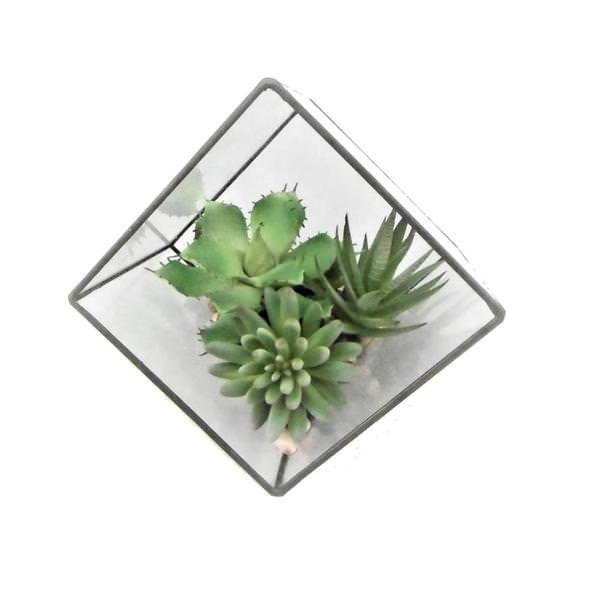 7.5" Artificial Assorted Succulents in Geometric Terrarium