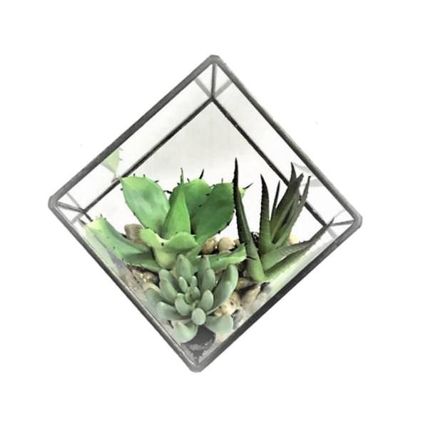 5.5" Artificial Assorted Succulents in Diamond Terrarium