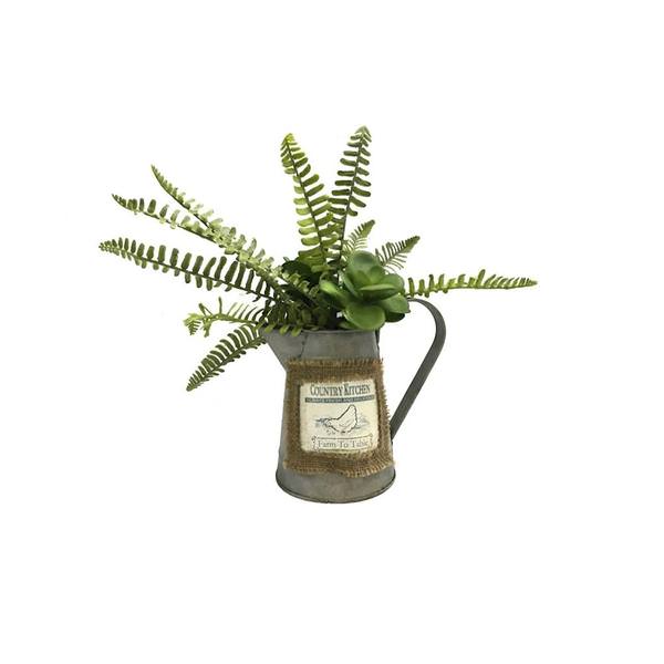 12" Artificial Assorted Succulents/Fern Rustic Watering Can