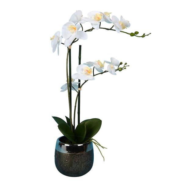 23" Artificial White Phalaenopsis With Metal Pot