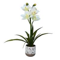Vickerman 19" Artificial White Cymidium With Metal Pot