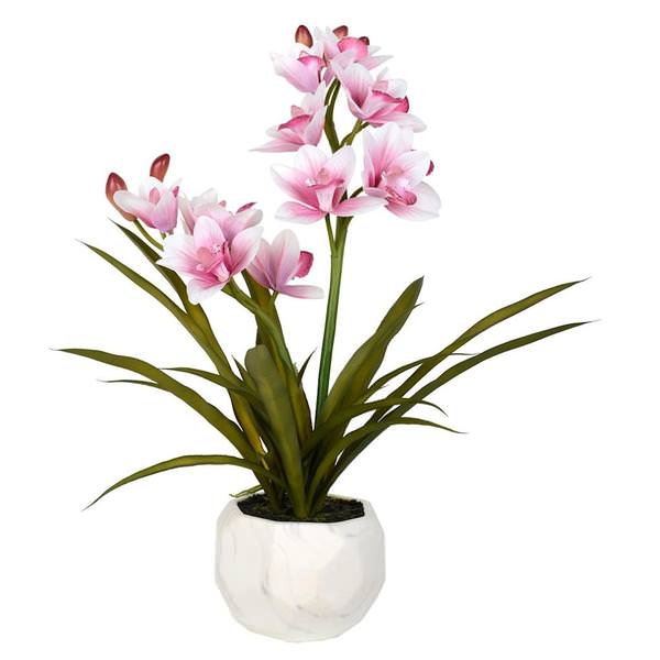26" Artificial Pink Orchid With White Pot