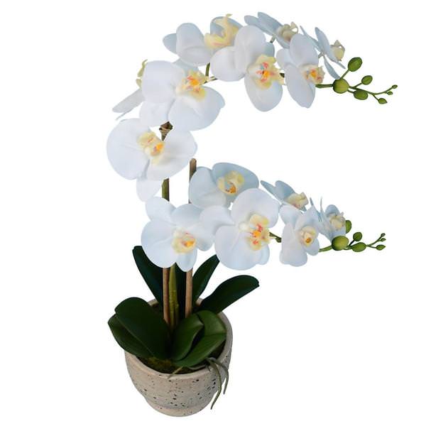 24" Artificial White Phalaenopsis With Cement Pot