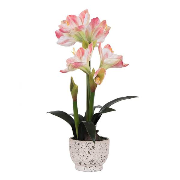 24" Artificial Pink Amaryllis With Cement Pot