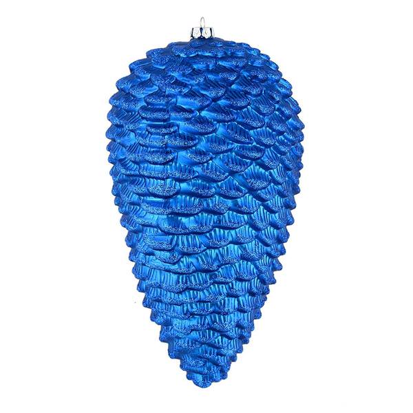 7" Blue Matte Glitter Pine Cone Ornament (4 pack)