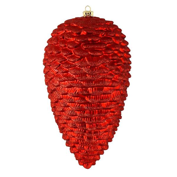 7" Red Matte Glitter Pine Cone Ornament (4 pack)