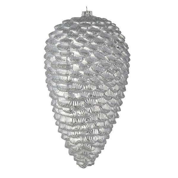 7" Silver Matte Glitter Pine Cone Ornament (4 pack)