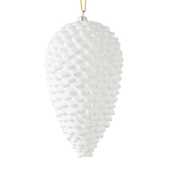 7" White Matte Glitter Pine Cone Ornament (4 pack)