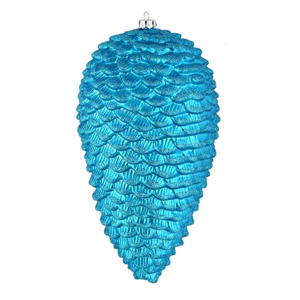 7" Turquoise Matte Glitter Pine Cone Ornament (4 pack)