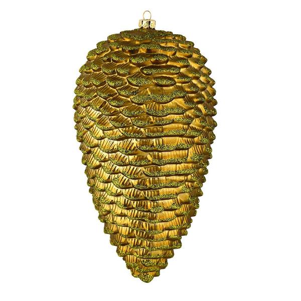 7" Olive Matte Glitter Pine Cone Ornament (4 pack)