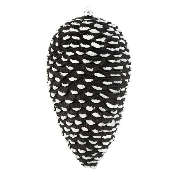 7" Black / White Matte Glitter Pine Cone Ornament (4 pack)