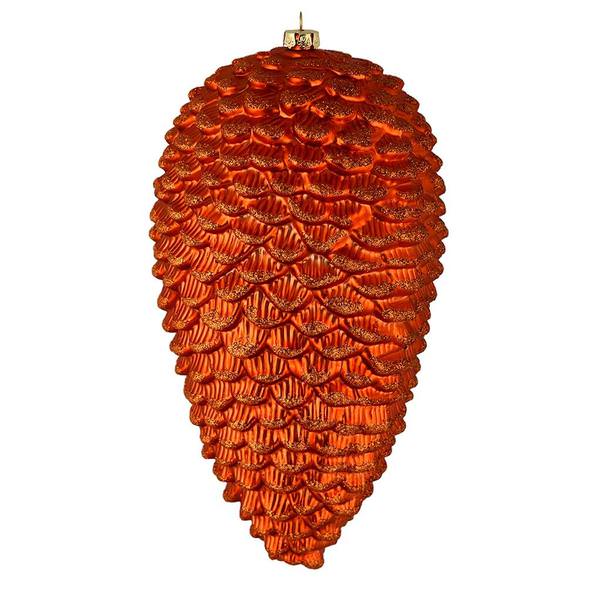 7" Burnished Orange Matte Glitter Pine Cone Ornament (4 pack)