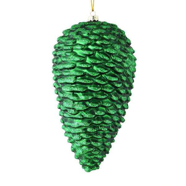 7" Emerald Matte Glitter Pine Cone Ornament (4 pack)