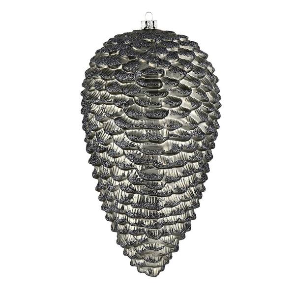 7" Limestone Matte Glitter Pine Cone Ornament (4 pack)