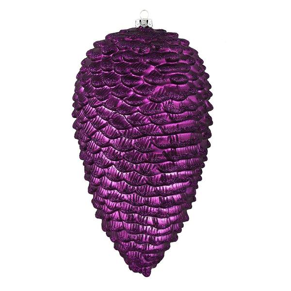 7" Plum Matte Glitter Pine Cone Ornament (4 pack)