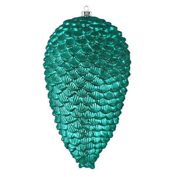 7" Teal Matte Glitter Pine Cone Ornament (4 pack)
