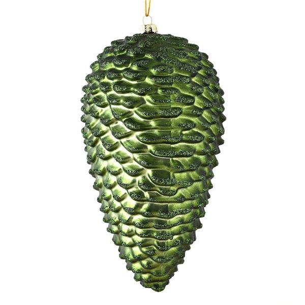 7" Moss Green Matte Glitter Pine Cone Ornament (4 pack)