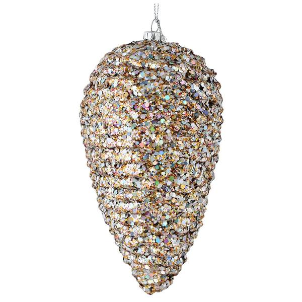 7" Multi-Colored Matte Glitter Pine Cone Ornament (4 pack)